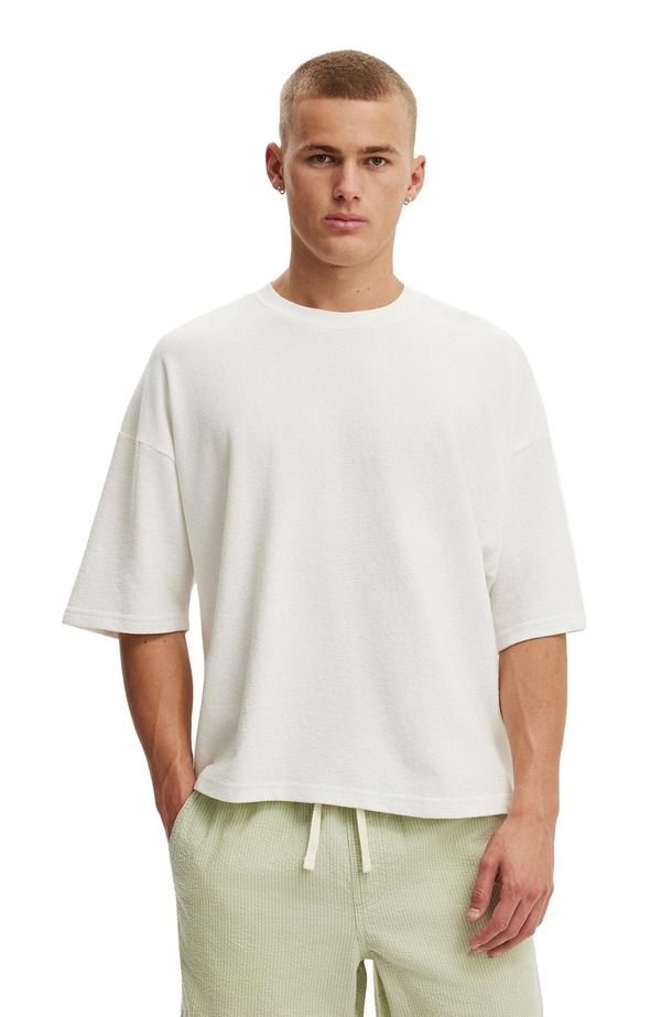 コットンオン メンズ トップス Tシャツ クロップド Cotton Mens Cropped FitShirt Vintage Whiterry ホワイト