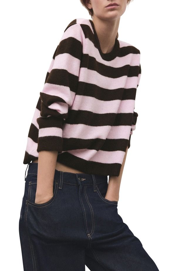 マンゴ レディース アウター パーカー・スウェット クルーネック セーター MANGO Stripe Crewneck Sweater Pink ピンク