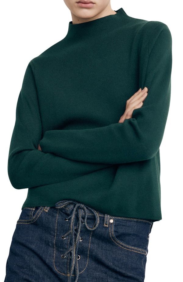 マンゴ レディース アウター パーカー・スウェット スタンドネック セーター MANGO Funnel Neck Sweater Dark Green グリーン