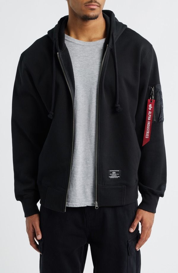 アルファインダストリーズ メンズ アウター パーカー・スウェット コットン フリース Alpha Industries Utility Pocket Cotton Fleece Zip Hoodie Black ブラック