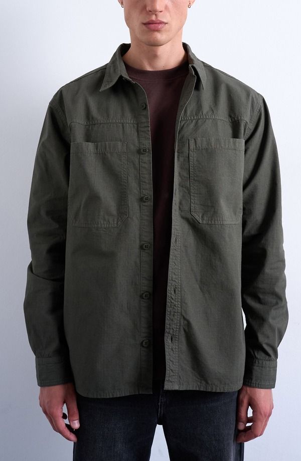 トップマン メンズ トップス シャツ レギュラーフィット Topman Regular Fit Ripstop ButtonUp Shirt Khaki カーキ