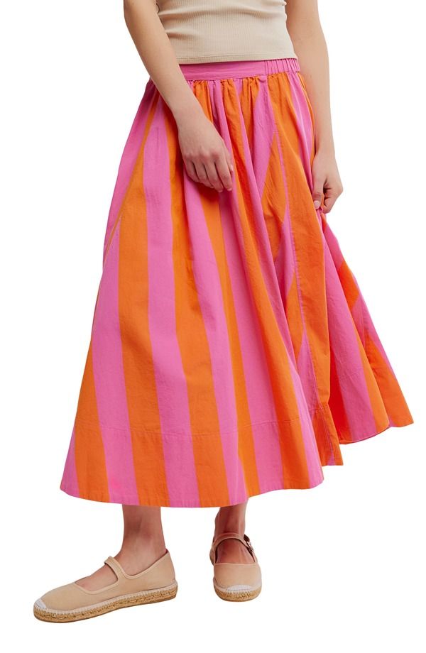 フリーピープル レディース ボトムスカート ミディ コットン Free People Lowen Stripe Cotton Midi Skirt Pink Combo ピンク 16,860円