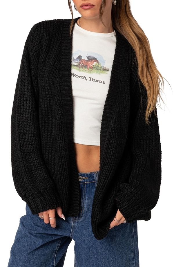 アディクテッド レディース アウター パーカー・スウェット カーディガン EDIKTED Anina Oversize Cardigan Black ブラック