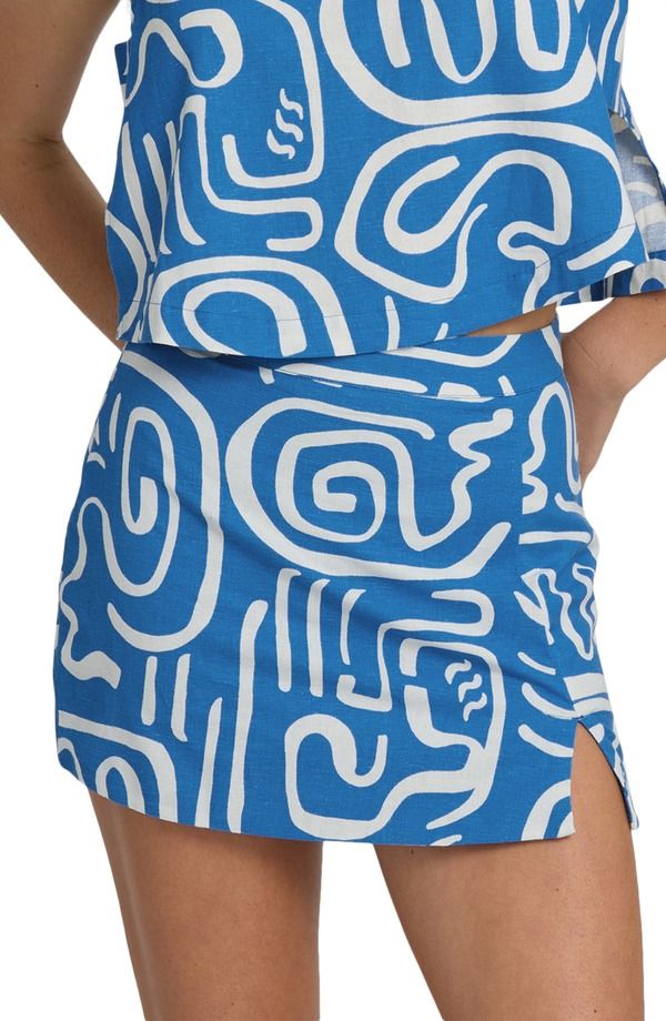 ビラボン レディース ボトムスカート プリント ミニ コットン リネン Billabong Wave Washed Printed Cotton Linen Miniskirtrue Blue ブルー