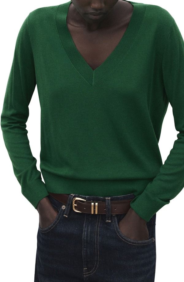 マンゴ レディース アウター パーカー・スウェット Vネック セーター MANGO VNeck Sweater Dark Green グリーン