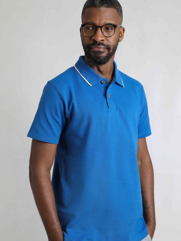 ウィアードフィッシュ メンズ トップス ポロシャツ Weird Fish Powell Textured Polo Shirt Blue Sapphire ブルー