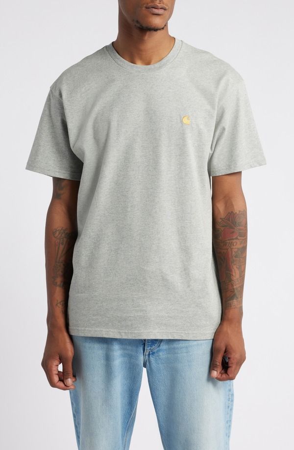 カーハート メンズ トップス Tシャツ クルーネック Carhartt Work In Progress Chase Crewneck TShirt Grey Heather Gold グレー