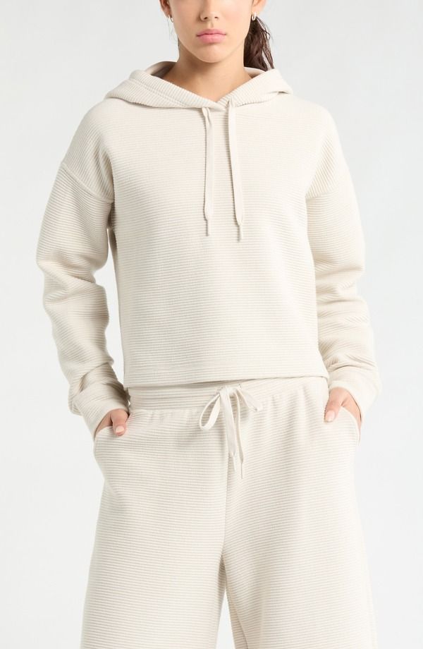 ゼラ レディース アウター パーカー・スウェット リブ コットン Zella Ottoman Cotton Blend Ribbed Hoodie Grey Moonbeam グレー