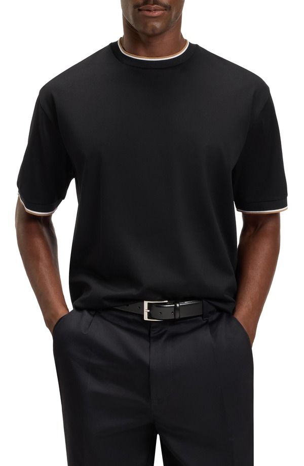 ボス メンズ トップス Tシャツ クルーネック BOSS Tames Tipped Crewneck TShirt Black ブラック