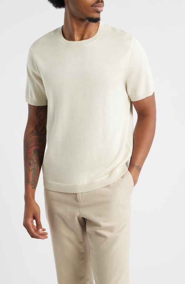 オープンエディット メンズ アウター パーカー・スウェット クルーネック セーター Open Edit Short Sleeve Crewneck Sweater Ivory Dove アイボリー