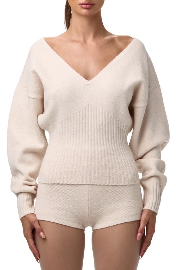 ネイキッドワードローブ レディース アウター パーカー・スウェット Vネック リブ セーター Naked Wardrobe VNeck Ribbed Sweater Bone