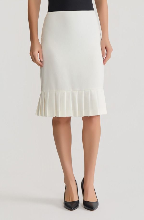 カスパール レディース ボトムスカート プリーツ KASPER Pleated Hem Pencil Skirt Vanilla Ice