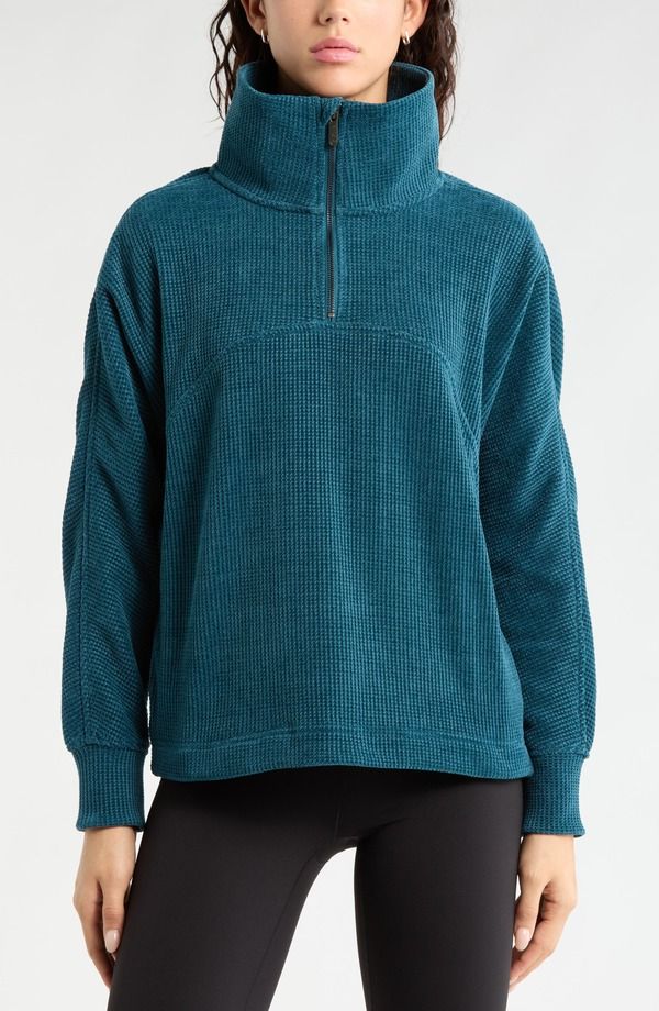 ゼラ レディース アウター パーカー・スウェット ハーフジップ シャツ Zella Half Zip Waffle Stitch Sweatshirteal Seagate Marl マール