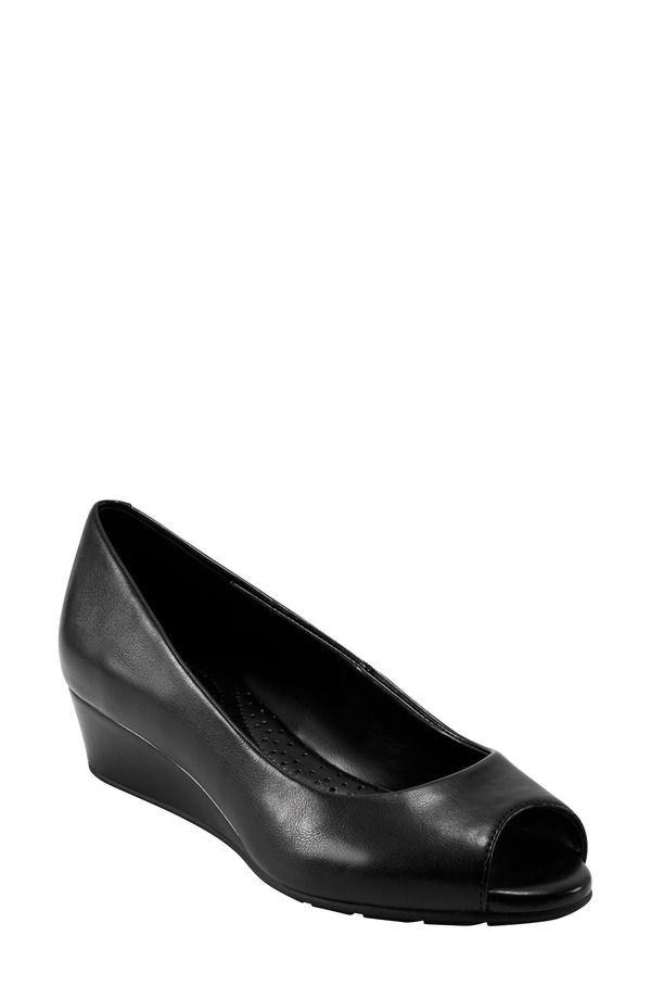 バンドリーノ レディース シューズ ヒール Bandolino Peep Toe Wedge Pump Black Smooth ブラック