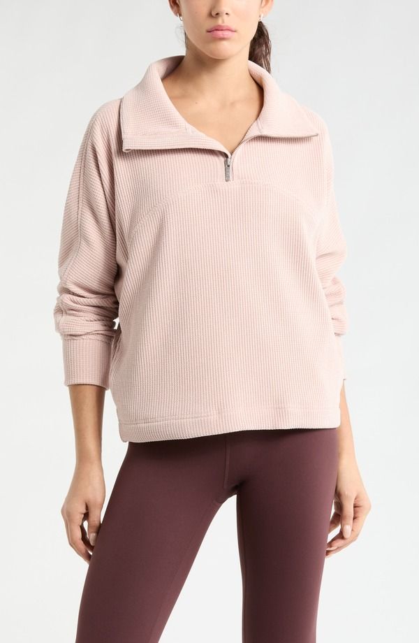 ゼラ レディース アウター パーカー・スウェット ハーフジップ シャツ Zella Half Zip Waffle Stitch Sweatshirt Pink Hush Marl マール
