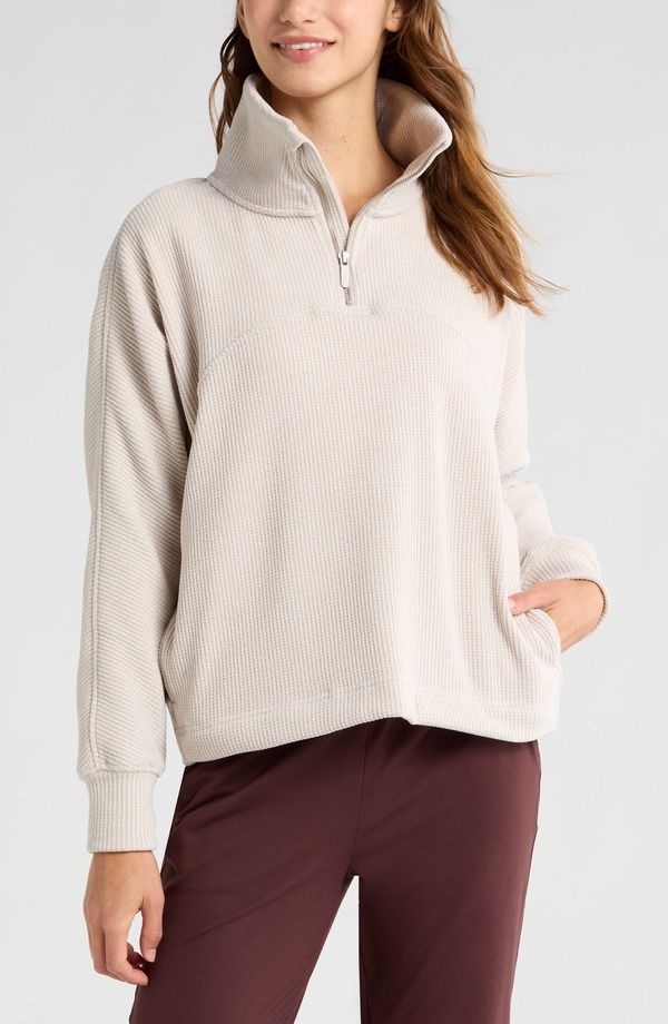 ゼラ レディース アウター パーカー・スウェット ハーフジップ シャツ Zella Half Zip Waffle Stitch Sweatshirtan Marl マール