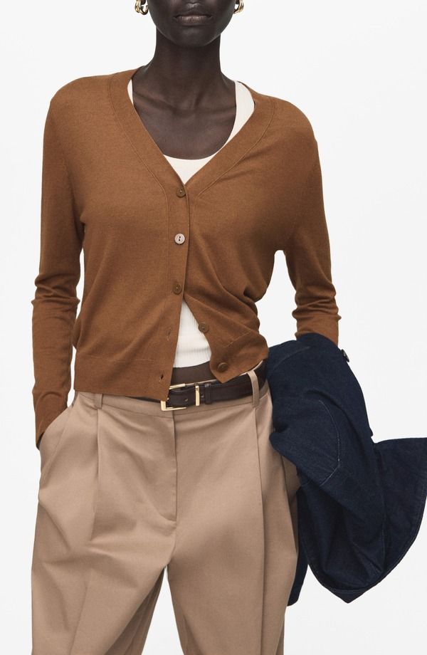 マンゴ レディース アウター パーカー・スウェット Vネック カーディガン ニット MANGO VNecknit Cardigan Tobacco Brown ブラウン