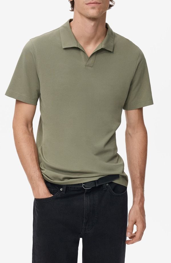 マンゴ メンズ トップス シャツ スリムフィット MANGO Slim Fit Johnny Collar Piqu Polo Dark Green グリーン
