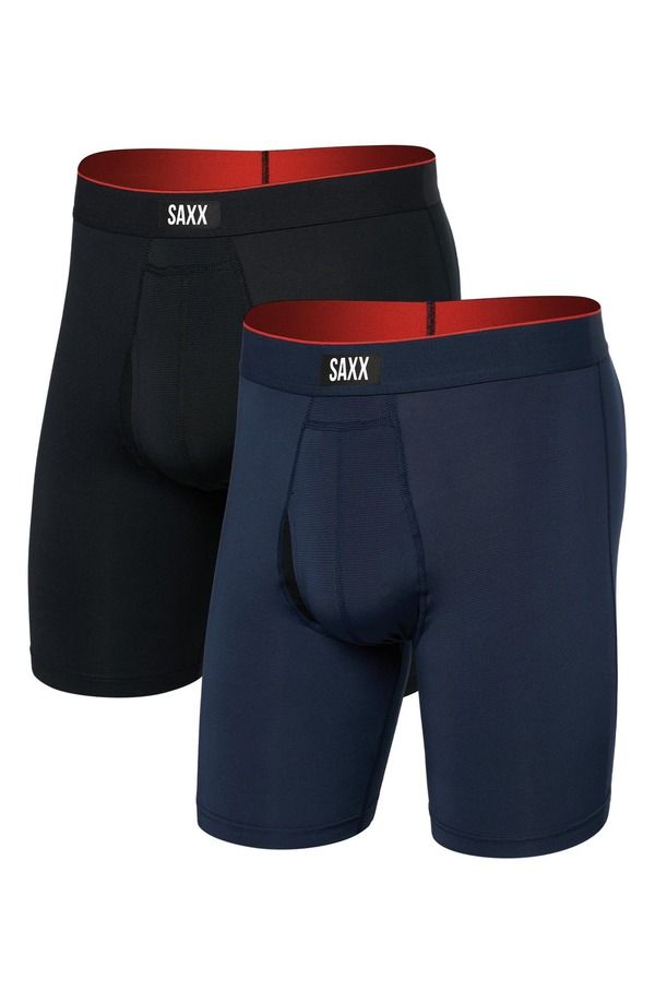 サックス メンズ アンダーウェア ボクサーパンツ メッシュ SAXX Assorted 2Pack MultiSport Mesh Long Boxer Briefs Navy Black ブラック
