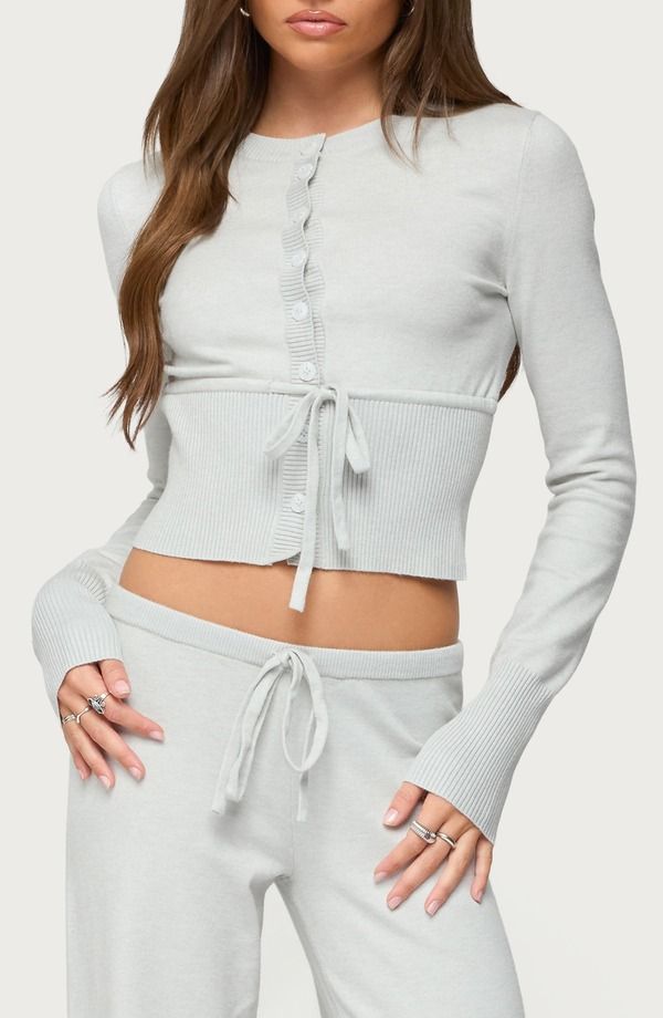 アディクテッド レディース アウター パーカー・スウェット ドローコードウエスト カーディガン EDIKTED Embryn Drawstring Waist Cardigan LightGreyMelange グレー