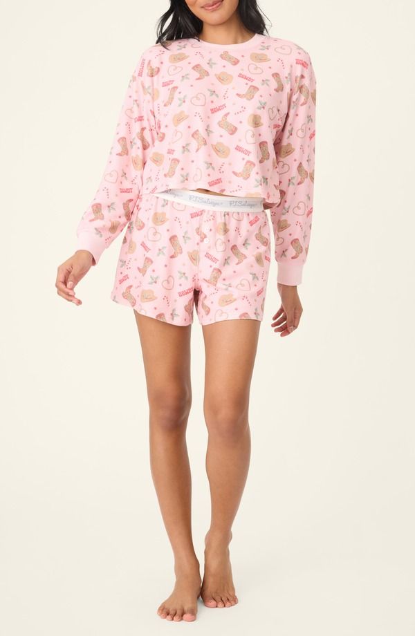 ピージェイサルベージ レディース アンダーウェア ナイトウェア プリント ニット PJ Salvage Print Waffle Knit Short Pajamas Pink ピンク