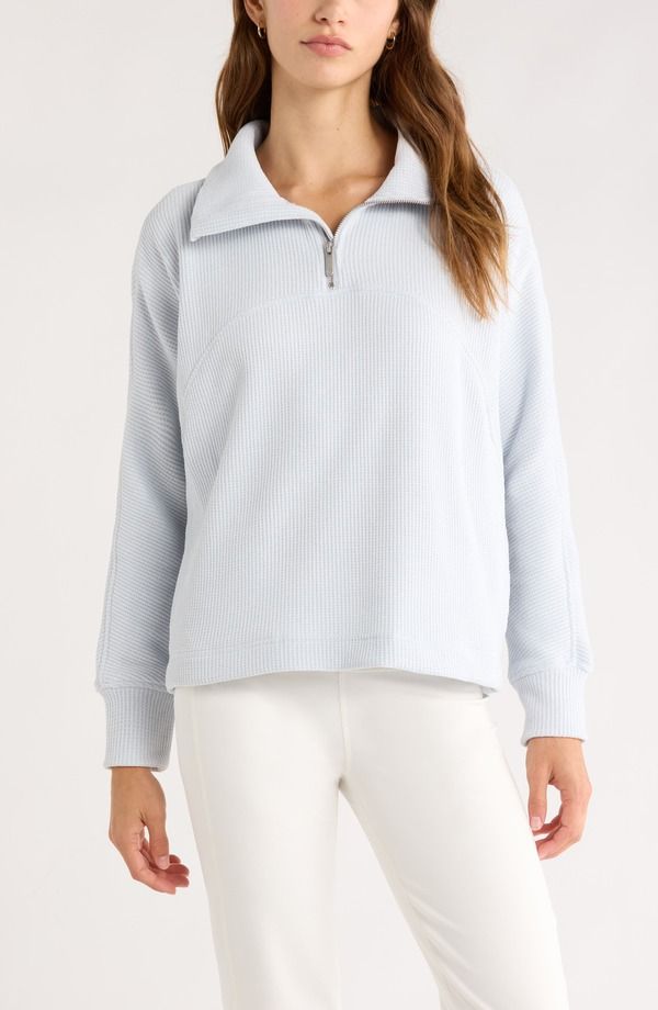 ゼラ レディース アウター パーカー・スウェット ハーフジップ シャツ Zella Half Zip Waffle Stitch Sweatshirt Blue Ancient Marl マール