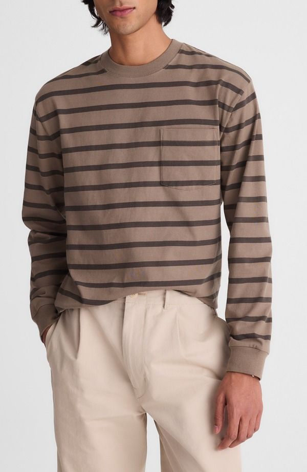メイドウェル メンズ トップス Tシャツ ヴィンテージ Madewell The Vintage Long Sleeve PocketShirt Stripe Dark Driftwood ストライプ