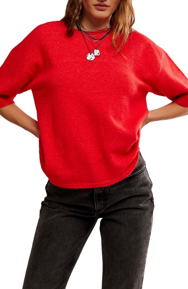 フリーピープル レディース アウター パーカー・スウェット セーター Free People Margot Oversize Short Sleeve Sweater Cherry Pop Melange
