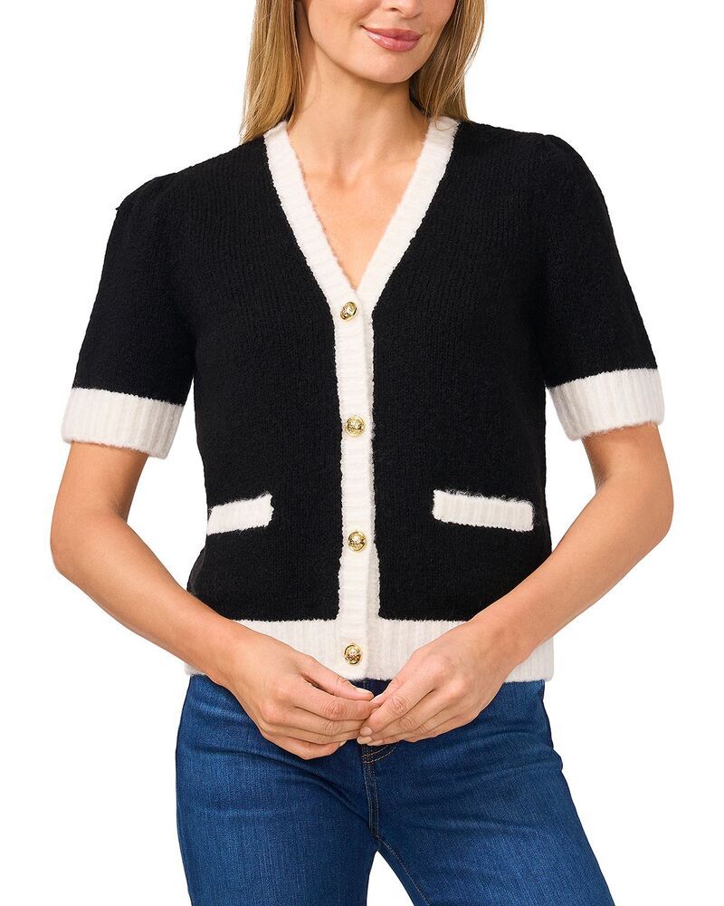 セセ レディース アウター ニット・セーター コントラスト カーディガン CeCe Contrastrim Cardigan Rich Black ブラック