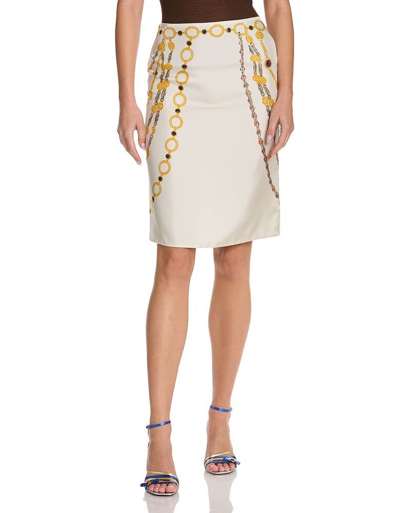 ヴェルサーチ レディース ボトムスカート プリント シルク Versace Silk Twill Printhe Lover Skirt IvoryAmber アイボリー