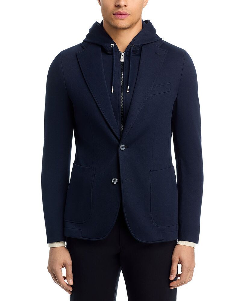 ボス メンズ アウター ジャケット・ブルゾン スリムフィット コート ジャージー BOSS Hanry Slim Fit Jersey Sport Coat with Removable Hoodark Blue ブルー
