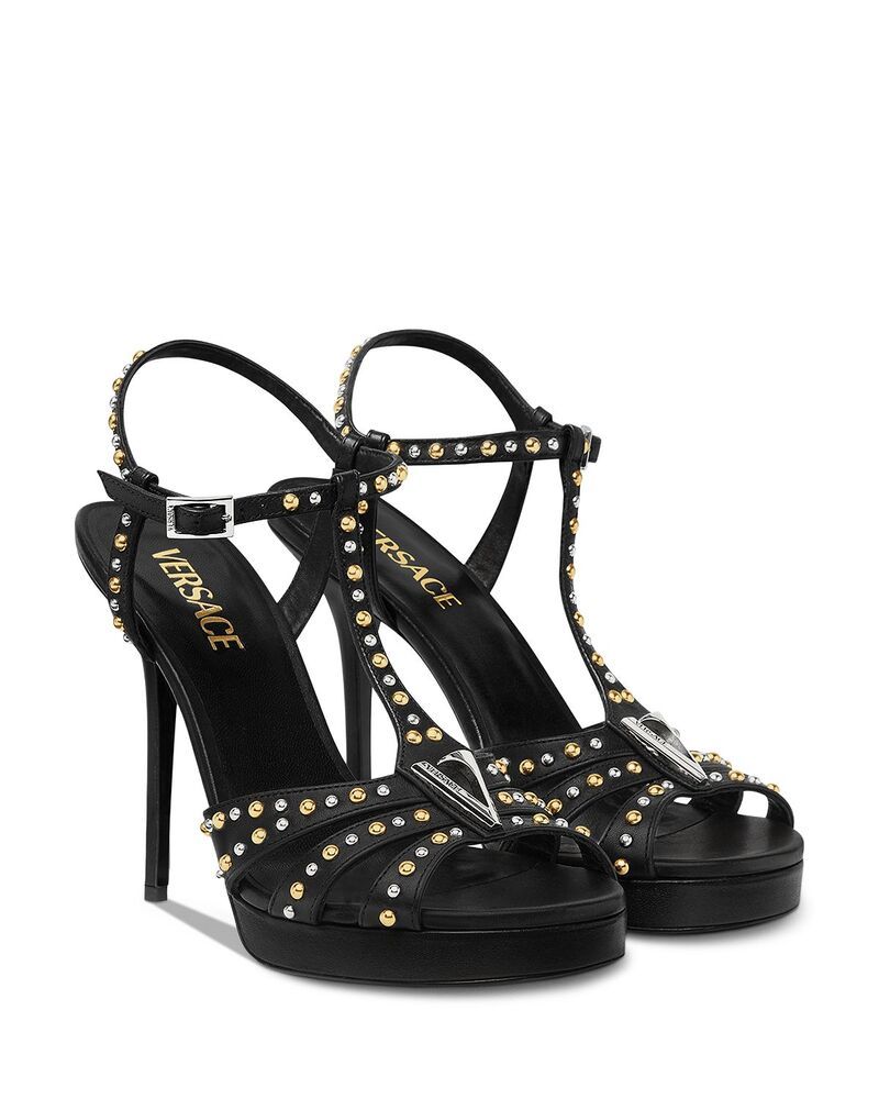 ヴェルサーチ レディース シューズ サンダル Versace Womens Embellished Strappy Sandals Black Versace ブラック