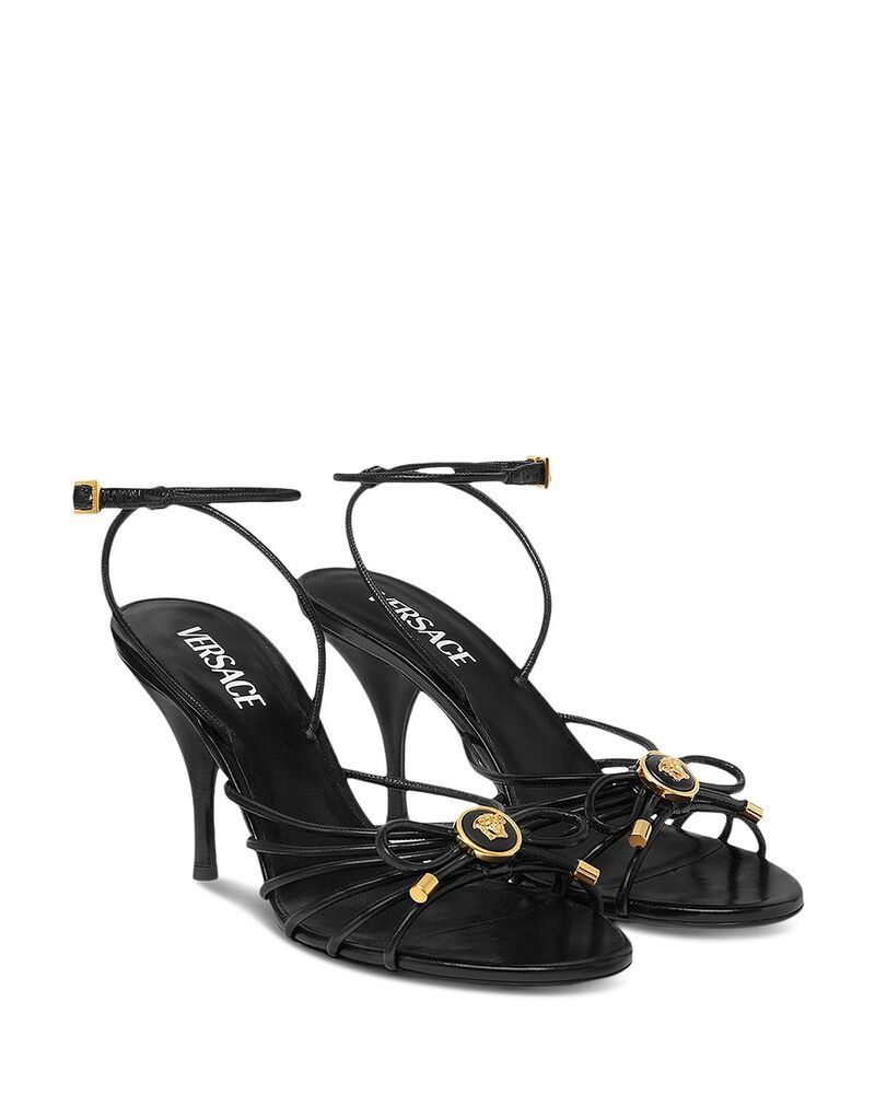 ヴェルサーチ レディース シューズ サンダル レザー Versace Womens Embellished Leather Sandals Black Versace ブラック