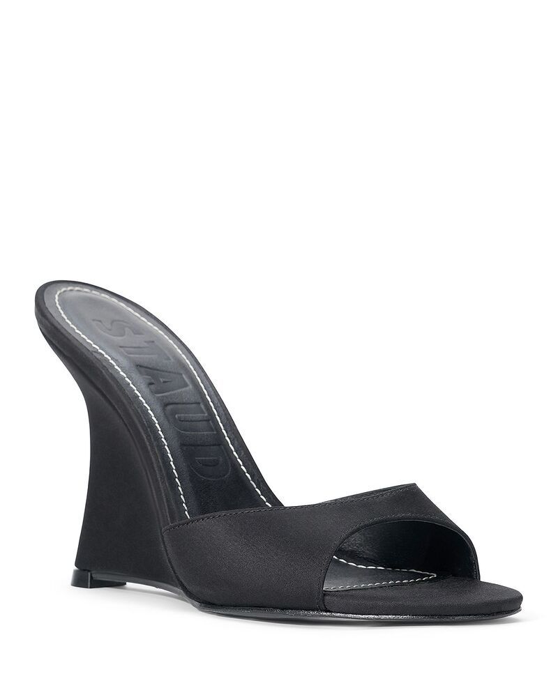 スタウド レディース シューズ サンダル サテン ヒール STAUD Womens Brigitte Satin Higheel Wedge Sandals Black ブラック