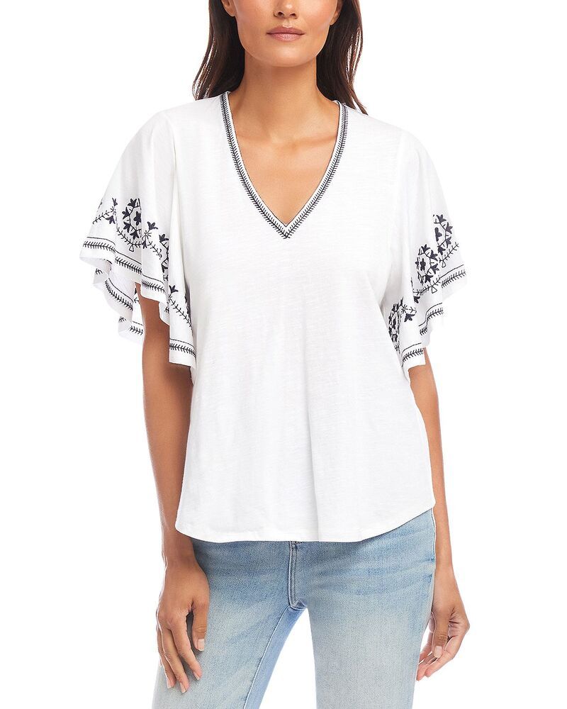 カレンケーン レディース トップス シャツ 刺繍 Karen Kanembroidered Flutter Sleeve Top Off White オフホワイト