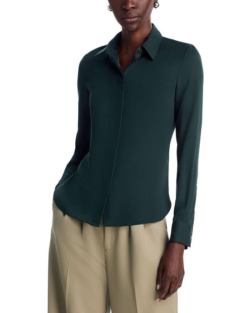 セオリー レディース トップス シャツ シルク Theory Classic Fitted Silk Shirt Rich Green グリーン