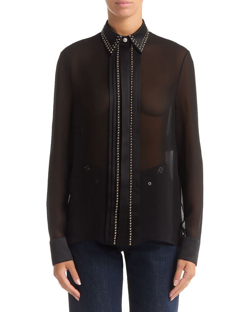 ヴェルサーチ レディース トップス シャツ ジョーゼット シルク Versace Silk Georgette Shirt Black ブラック