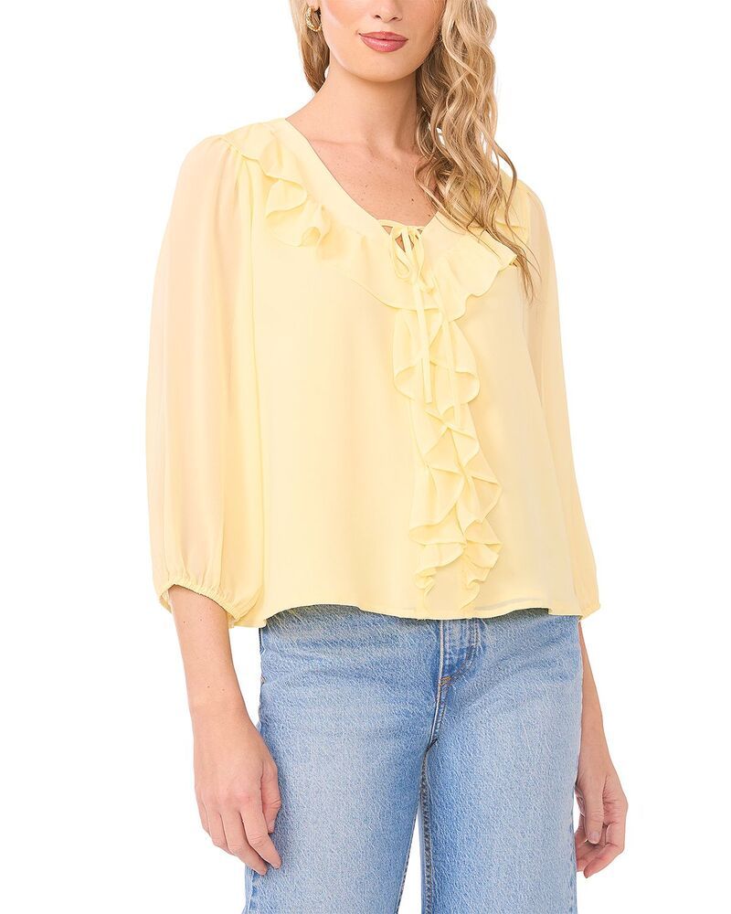 ヴィンスカムート レディース トップス シャツ Vネック フリル ブラウス VINCE CAMUTO Double Ruffle V Neck Blouse Mellow Yellow イエロー