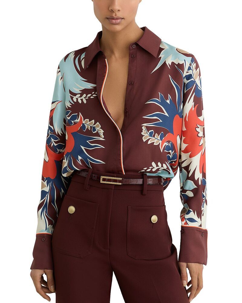 レイス レディース トップス シャツ プリント レース REISS Lia Print Placement Shirt Burgundy バーガンディ
