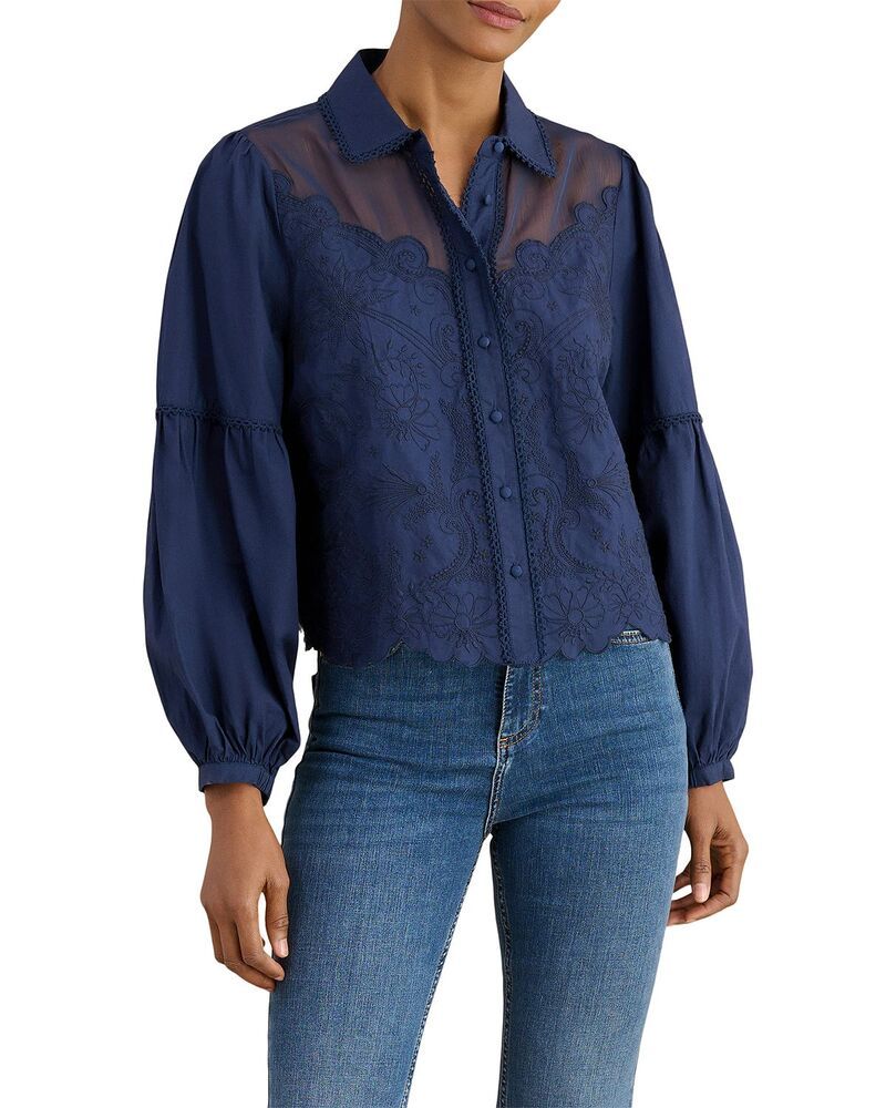 ホッブスロンドン レディース トップス シャツ 刺繍 ブラウス HOBBS LONDON Becky Embroidered Blouse Midnight Navy ネイビー