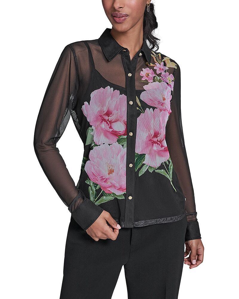 カール ラガーフェルド レディース トップス シャツ フラワー柄 シアー ブラウス ニット フラワー KARLAGERFELD PARISheer Floral Knit Blouse Black ブラック