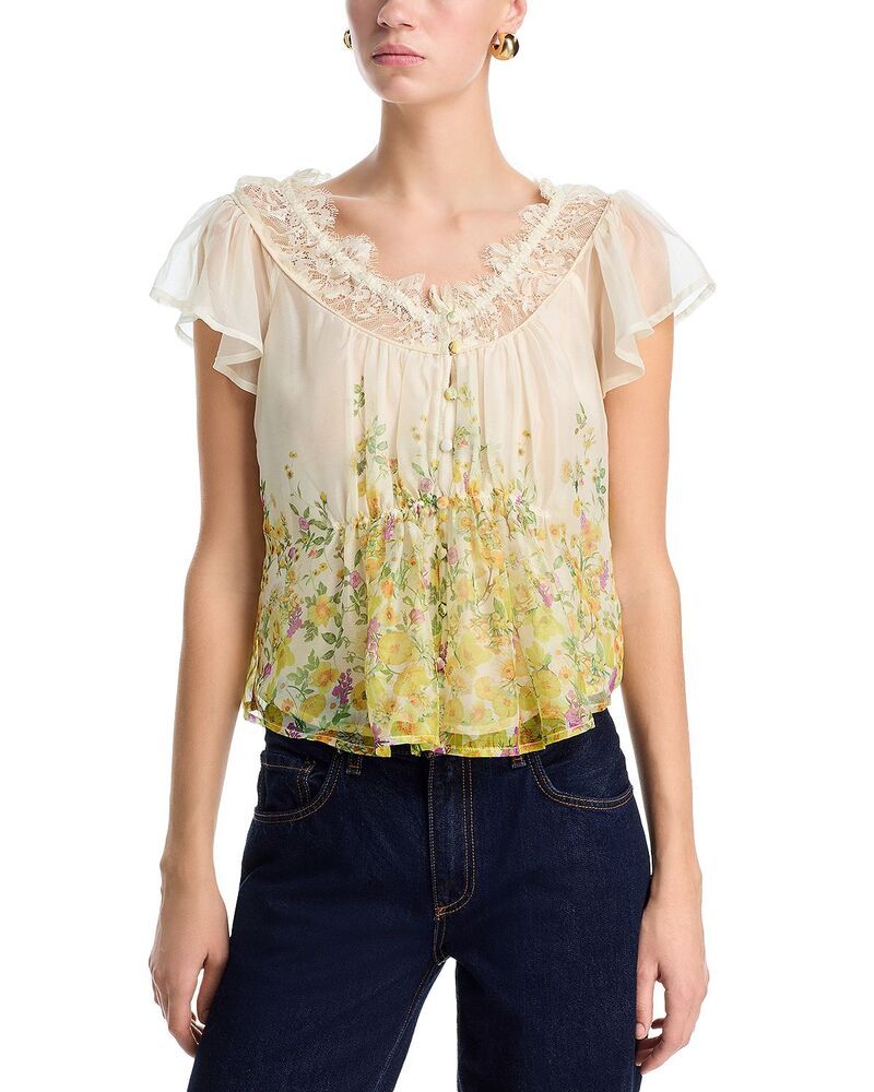アクア レディース トップス シャツ フラワー柄 レース フラワー AQUA Placed Floralace Top Exclusive White Floral ホワイト