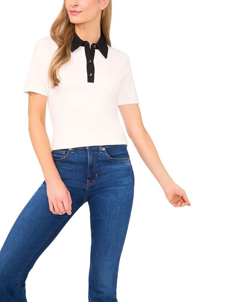セセ レディース トップス ポロシャツ Tシャツ コントラスト CeCe Contrast Polo Neck Tee New Ivory アイボリー
