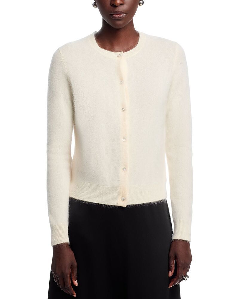 セオリー レディース アウター カーディガン クルーネック Theory Brushed Crewneck Cardigan in Cashmere Ivory アイボリー