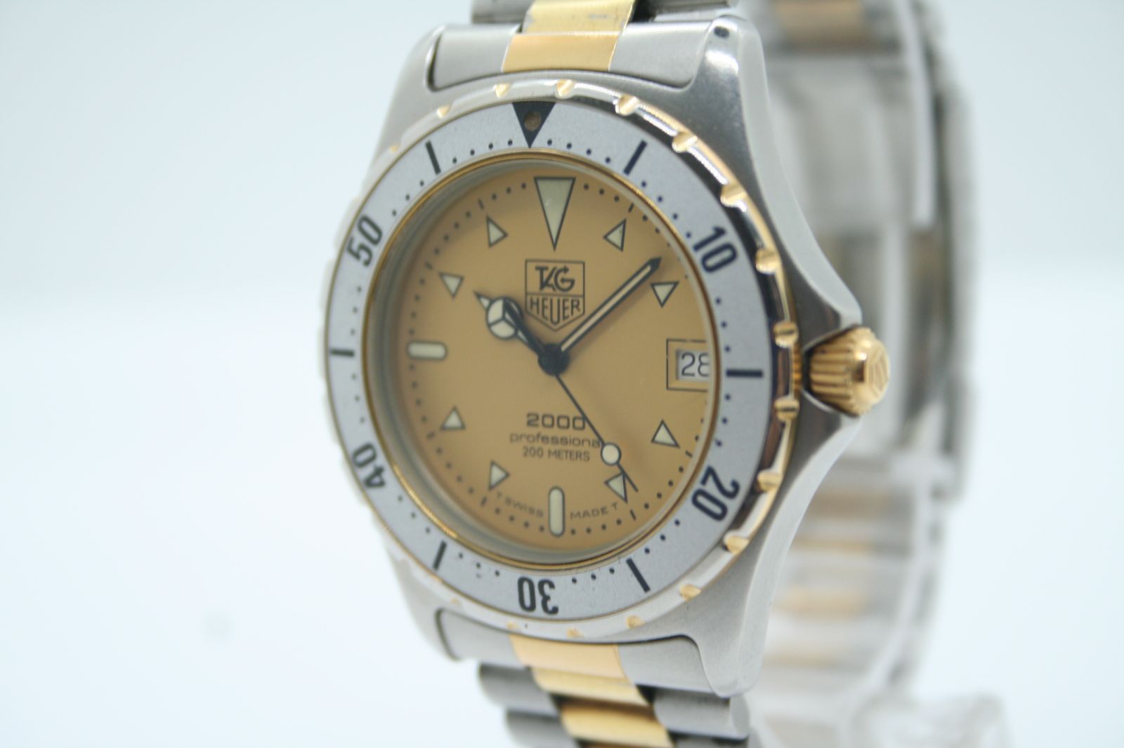 【美品 保証付 動作確認済】Tag Heuer タグホイヤー 2000 Professional 974.006 Quartz クォーツ Date 200m Gold Dial Men's メンズ #T492
