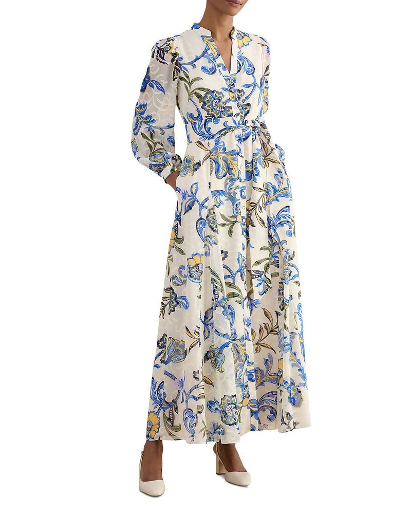 ホッブスロンドン レディース トップス シャツ フラワー柄 プチ フラワー HOBBS LONDON Petiteshanice Floral Tie Waist Shirt Dress Creamulti クリーム