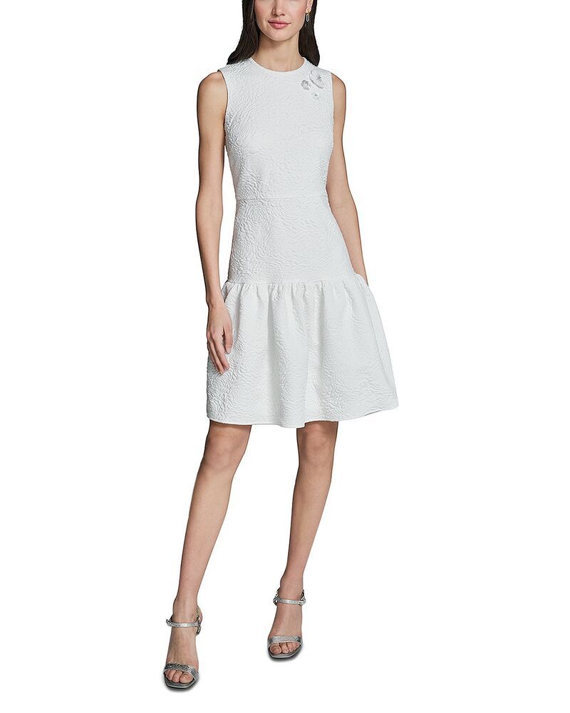 カール ラガーフェルド レディース トップス ワンピース A ライン フラワー柄 ノースリーブ フラワー KARLAGERFELD PARISleeveless Floral Stretch Jacquardrop Waist A Line Dressoft