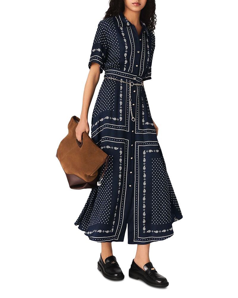 マージュ レディース トップス シャツ プリント Maje Bandana Print Chain Belt Shirtdress Navy Polka Dot Bandana Print ネイビー