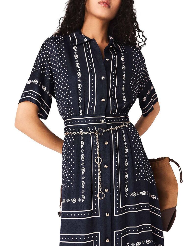 マージュ レディース トップス シャツ プリント Maje Bandana Print Chain Belt Shirtdress Navy Polka Dot Bandana Print ネイビー