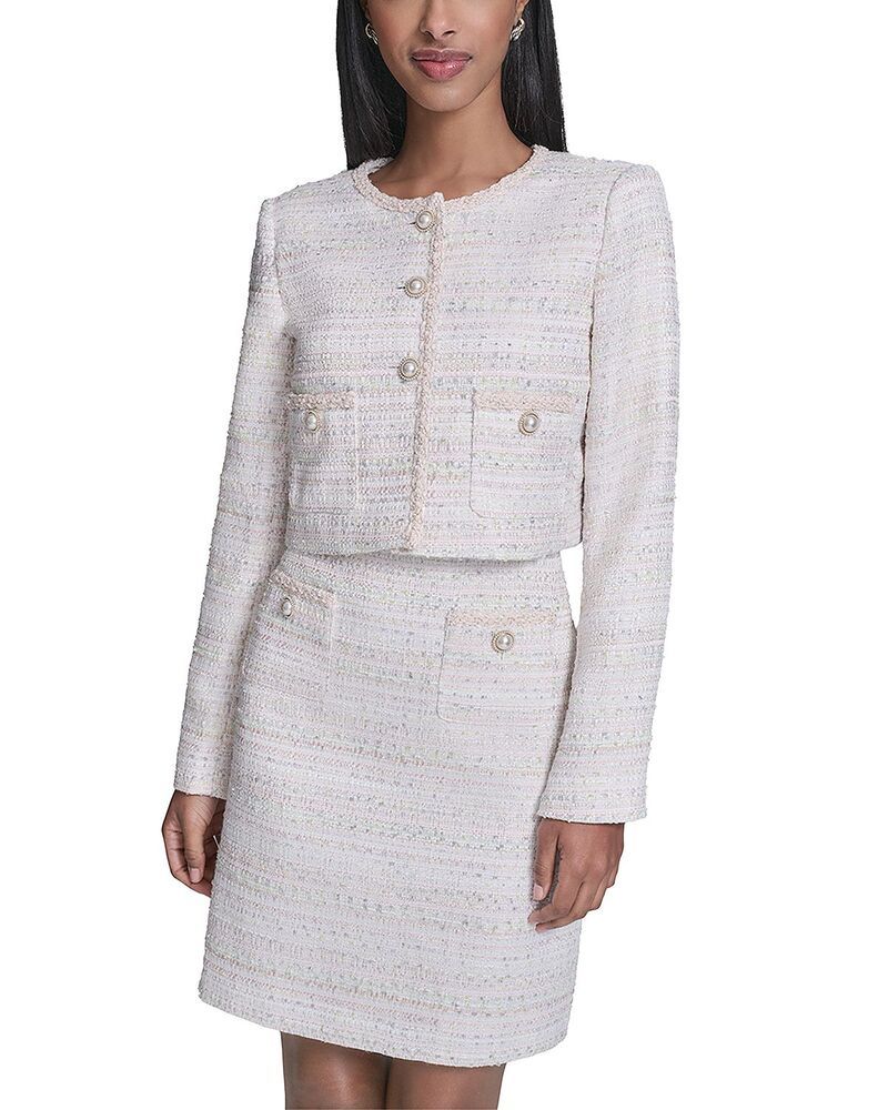 カール ラガーフェルド レディース アウター ジャケット・ブルゾン トール ツイード クロップド KARLAGERFELD PARIS Multicolor Metallic Tweed Cropped Jacket Soft White Multi ホワイト